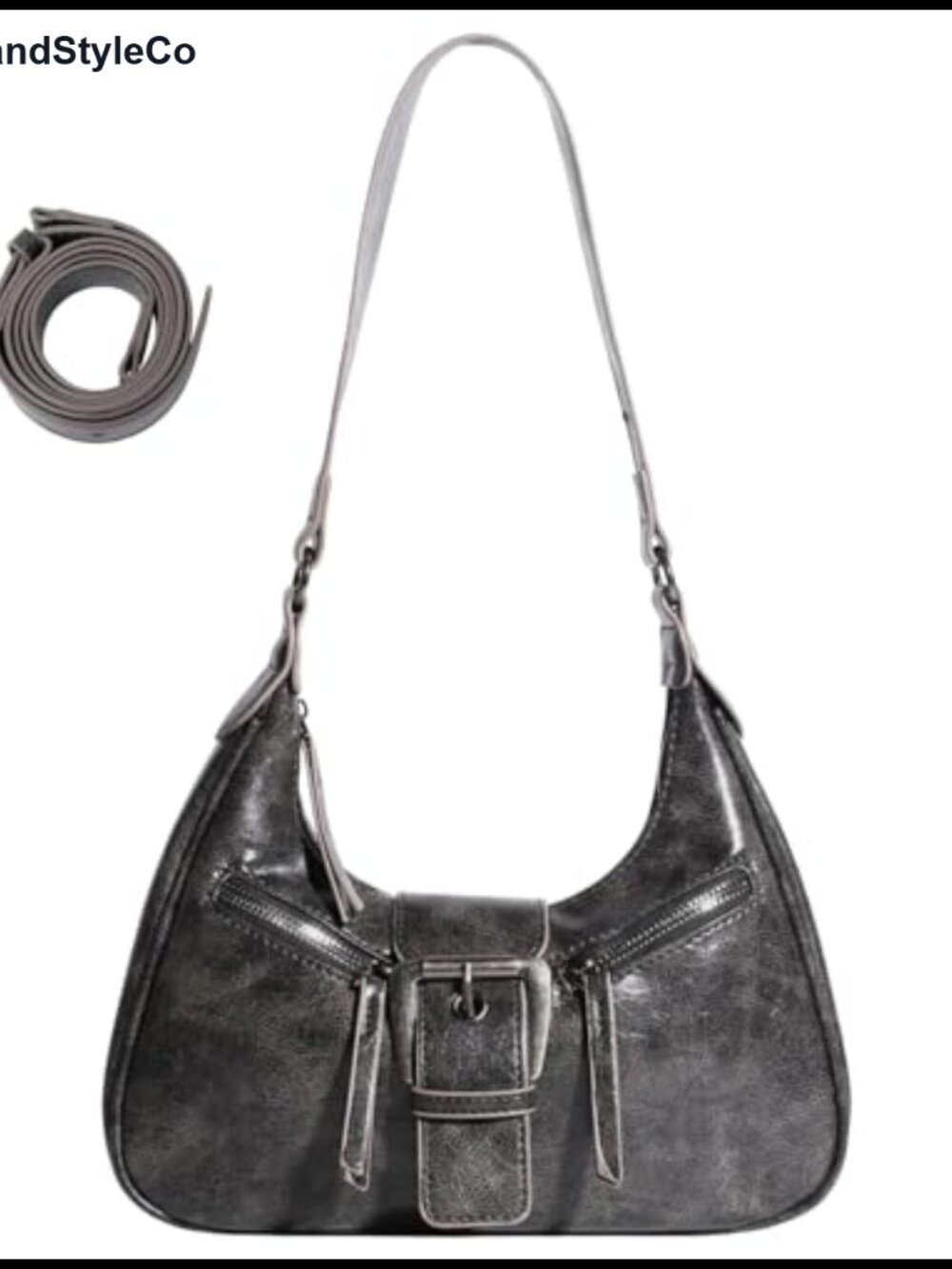 Vegan PU Leather Y2K Hobo Shoulder Bag Small Vintage Buckle Purse
